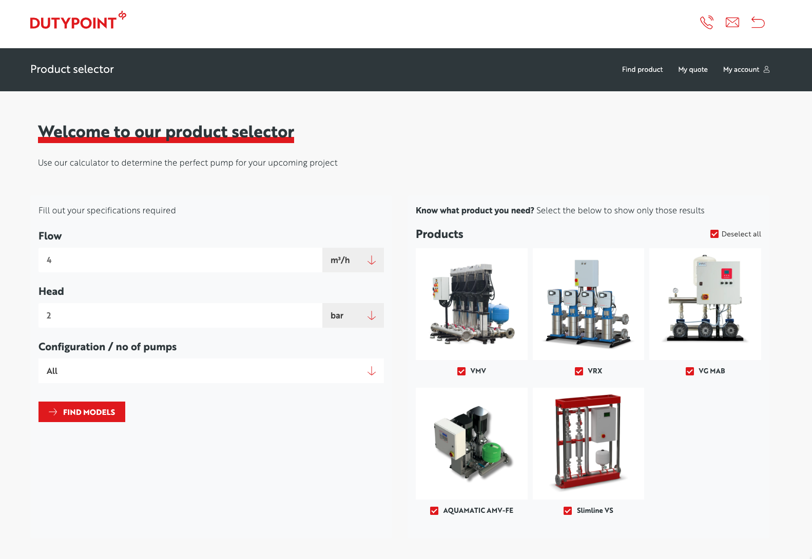 Screenshot of the Dutypoint booster set selector